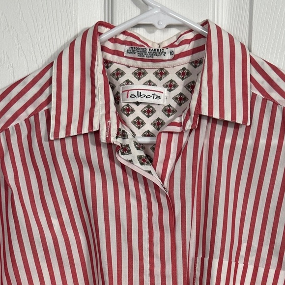 Vintage Talbots button down shirt, size 10, red/white stripe, contrasting trim - Picture 2 of 10